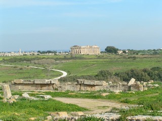 The ruins of the Temple of Zeus, the largest temple of classical greek flanked by Temple E (partially reconstructed) on the hill Eastern