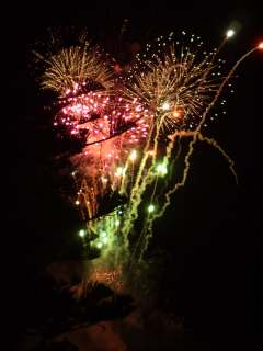 Una spettacolare immagine della batteria dei fuochi d'artificio ripresa da lontano